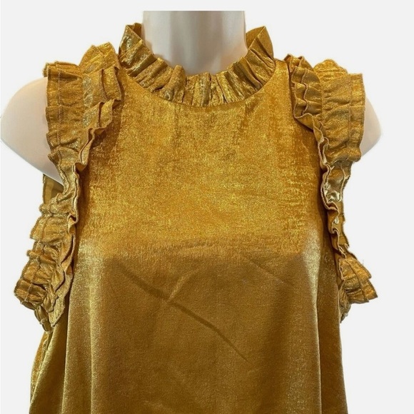 Metallic Gold TCEC Mini Cocktail Dress With Ruffles Women's Size Large - Picture 2 of 10